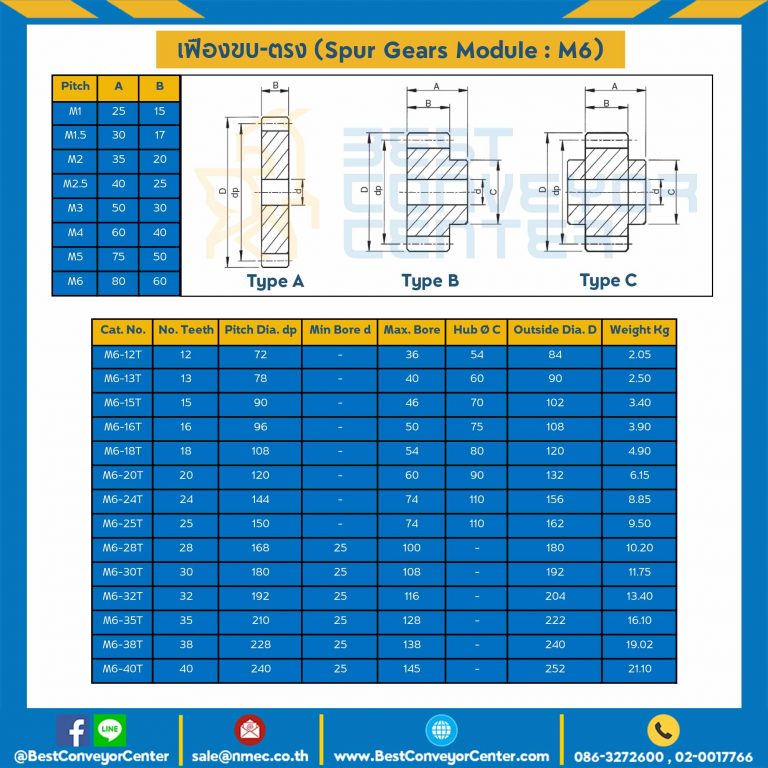 เฟืองขบเหล็กชุปแข็งปลายฟัน มีดุมแถวคู่ M6-12TC