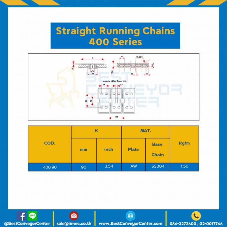 โซ่พลาสติกทางตรง Table Top Chain AW400 ; 3.54 นิ้ว. : AW400 90