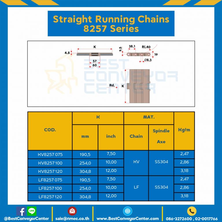 โซ่พลาสติกทางตรง Table Top Chain LF8257 ; 12 นิ้ว. : LF8257 120