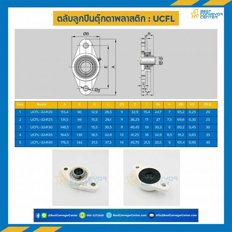 ลูกปืนตุ๊กตา UCFL3241 พลาสติกสีขาว ลูกปืนเหล็ก รูเพลา 30 mm. : UCFL3241-30