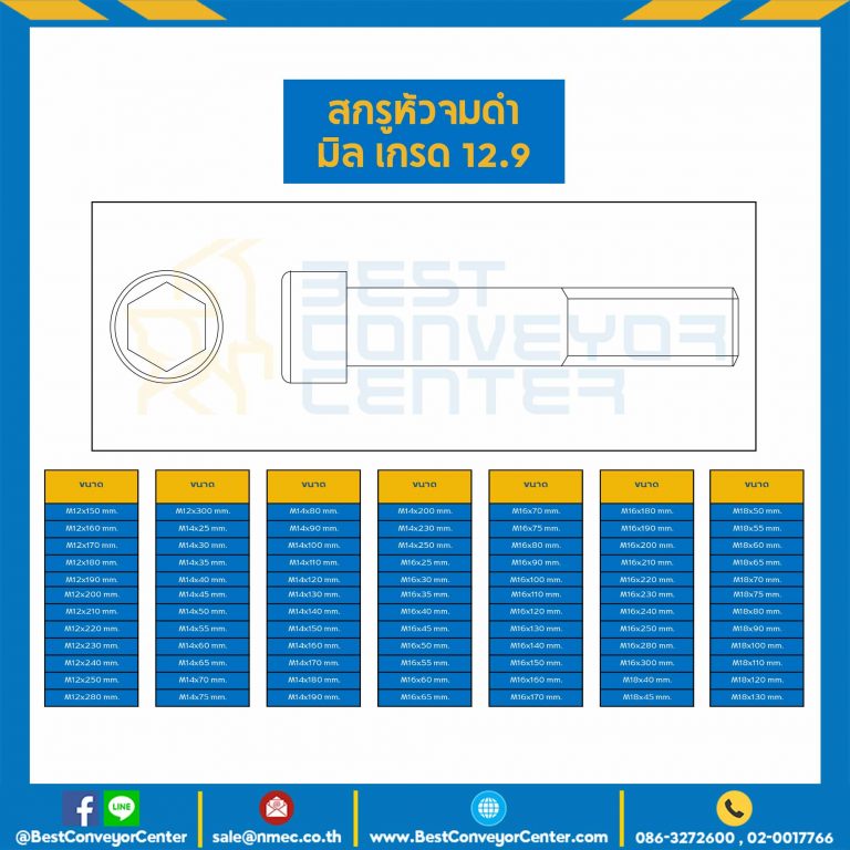 HS-M10L40x12.9B : สกรูหัวจมดำ เกรด 12.9 ขนาด M10x40 mm.