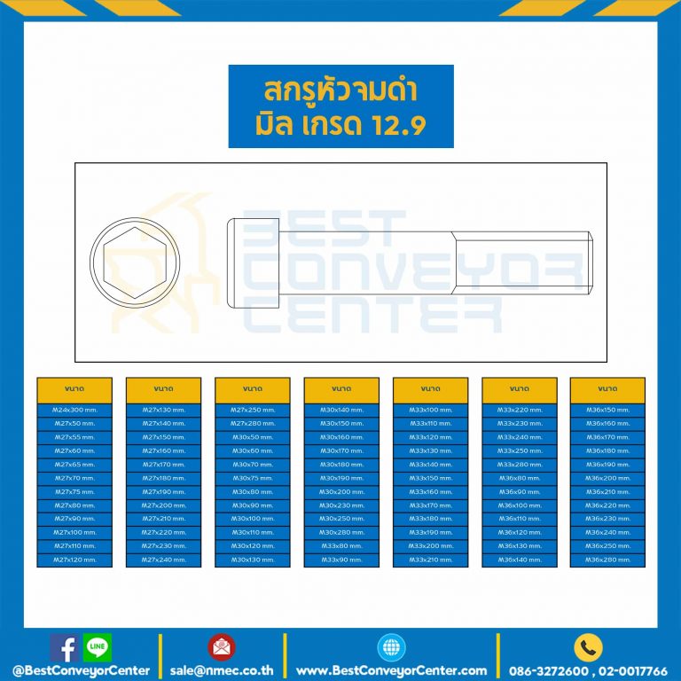 HS-M10L40x12.9B : สกรูหัวจมดำ เกรด 12.9 ขนาด M10x40 mm.