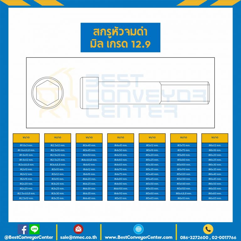 สกรูหัวจมดำ เกรด 12.9 ขนาด M14x75 mm. : HS-M14L75x12.9B