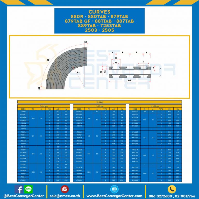CURVES K=114,3, P=120 mm., R1 1000, A65, VIAS 1, AG 130, Kg 7 FOR Chain 2505 : 4701331-2516