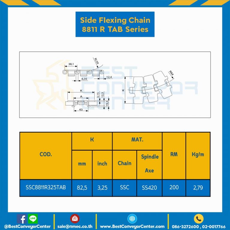 โซ่สแตนเลสทางโค้ง Table Top Chain SSC8811R TAB; 3.25 นิ้ว. : SSC8811R 325TAB