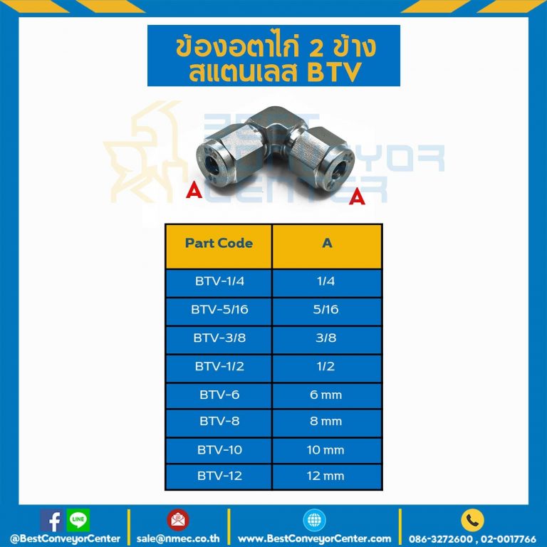 BTV-1/2 ข้องอตาไก่ 2 ข้าง สแตนเลส 1/2″