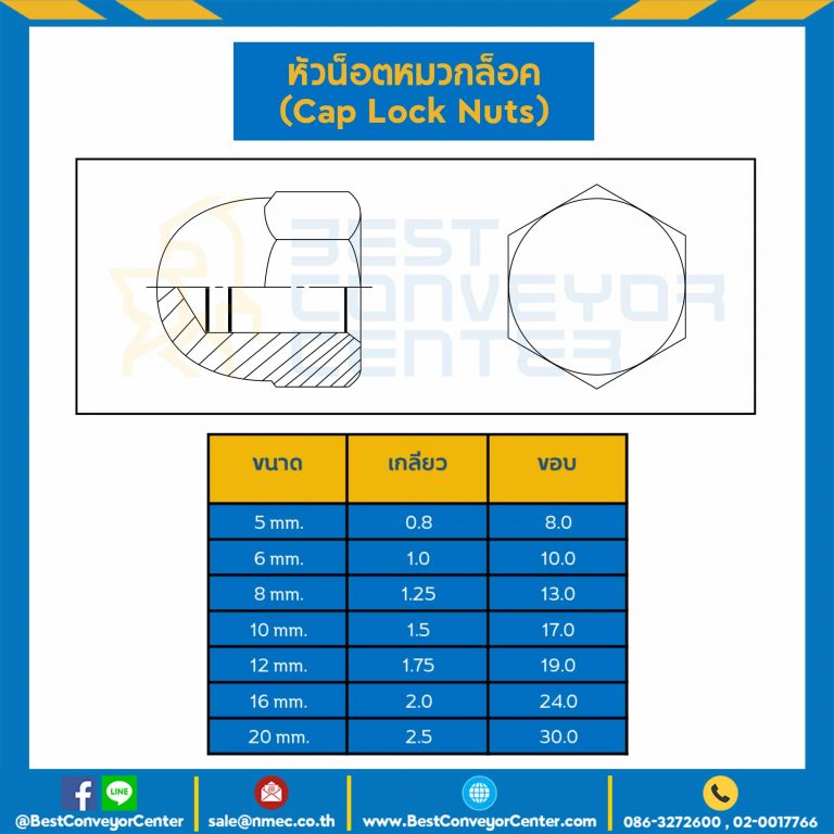 หัวน็อตหมวกล็อค ขนาด M10x1.5 ขอบ 17 mm. : CLN-M14