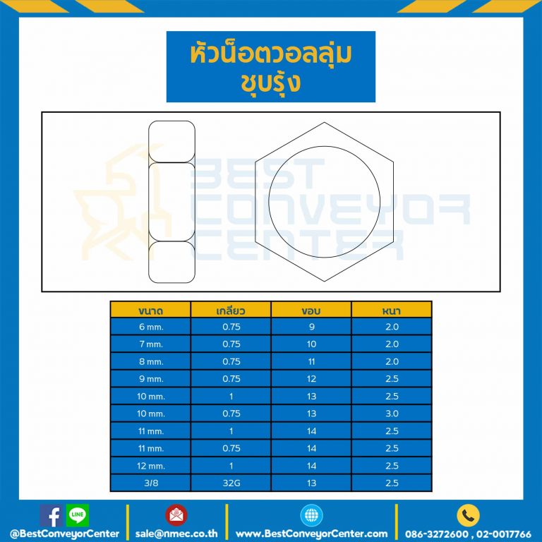 VN-M10-1-WZ ; หัวน็อตวอลลุ่มชุบขาว ขนาด M10x1 ขอบ 13 หนา 2.5 mm.