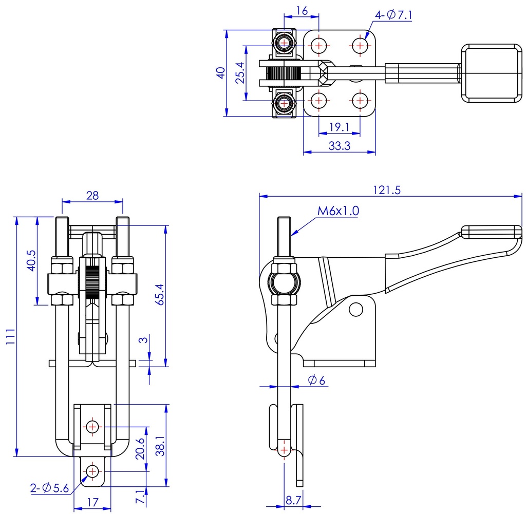 GH-40334 ; Toggle Clamp แบบดึง GH-40334, เข้ามุม 90 องศา.Mild Steel Zinc Plated