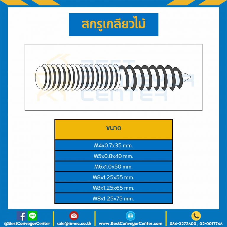 สกรูเกลียวไม้ ชุบรุ้ง ขนาด M4x0.7×35 mm. : HWS-M4L35