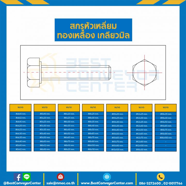 สกรูหัวเหลี่ยมทองเหลือง ขนาด M10x100 mm. : BHS-M10L117