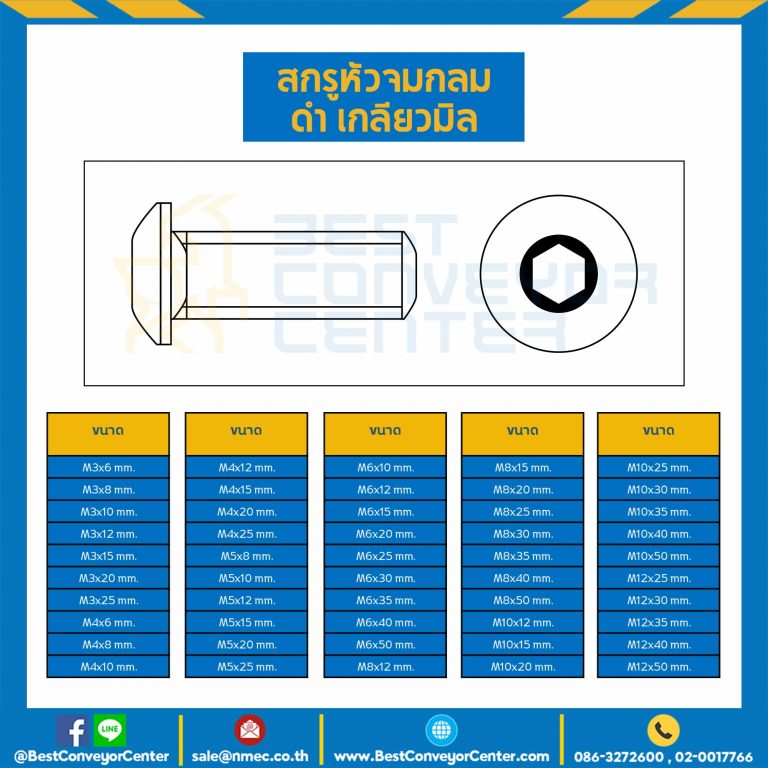 สกรูหัวจมกลมดำ ขนาด M10x12 mm. : HSB-M10L12B