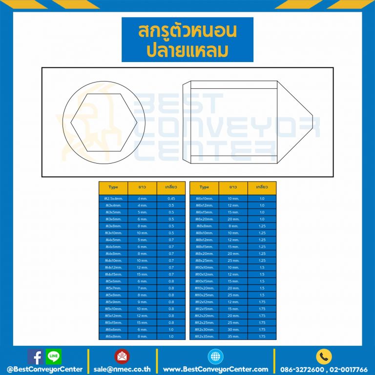 SSCP-M10L10-SS ; สกรูตัวหนอนปลายแหลมสแตนเลส ขนาด M10x10 mm.