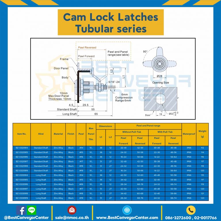 BZ-0320914 Cam Lock Latches Tubular-Standard Shaft Zinc Alloy-Black Pawl #24