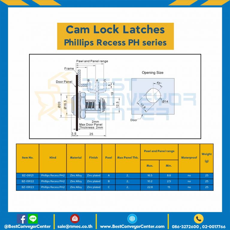 BZ-09123 Cam Lock Latches Phillips Recess PH2 Zinc Alloy Pawl C