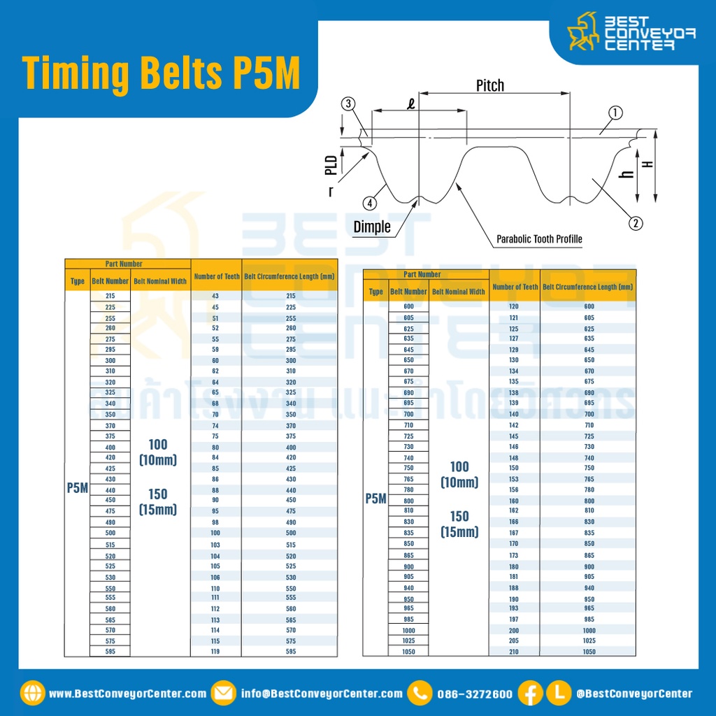 ไทม์มิ่ง เบลล์ Timing Belt P5M หน้ากว้าง 10 mm. 100 ฟัน ยาว 500 mm. : Timing Belt P5M-10-100T-613