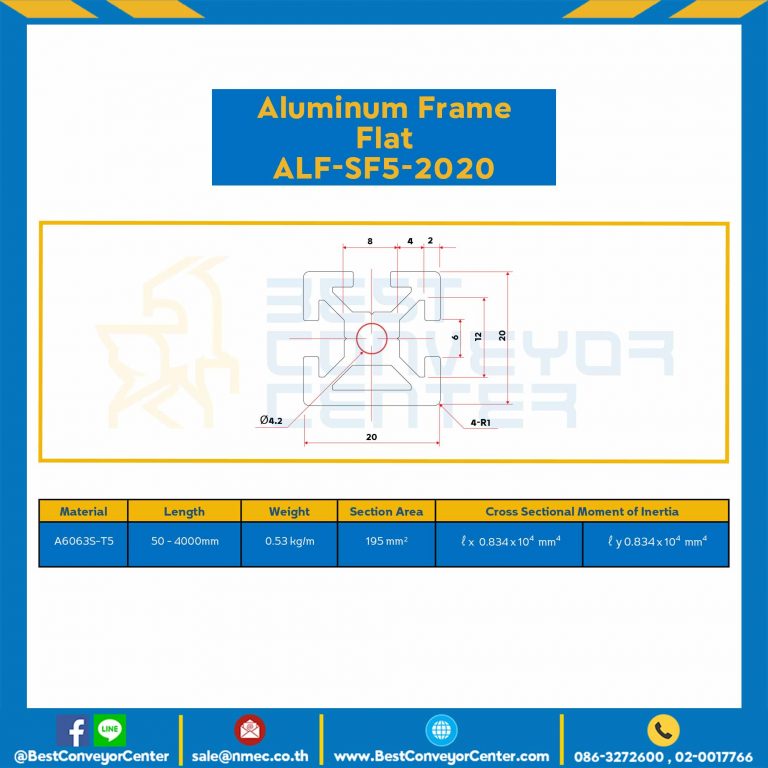 Aluminum Frame 5 Series Slot width 6 20×20 mm. L100 mm. Clear Anodize (Flat) : ALF-SF5-2020-105