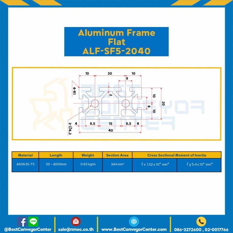Aluminum Frame 5 Series Slot width 6 20×40 mm. L100 mm. Clear Anodize (Flat) : ALF-SF5-2040-140