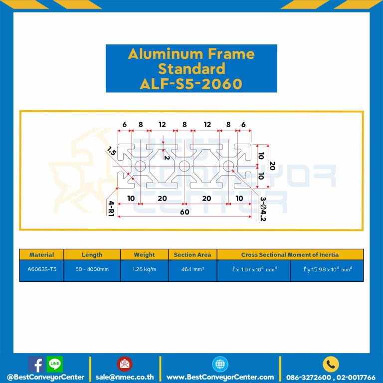 Aluminum Frame 5 Series Slot width 6 20×60 mm. L100 mm. Clear Anodize : ALF-S5-2060-165