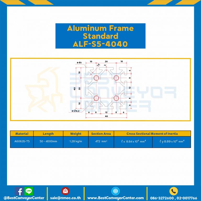 Aluminum Frame 5 Series Slot width 6 40×40 mm. L100 mm. Clear Anodize : ALF-S5-4040-136