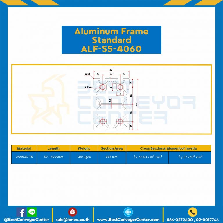 Aluminum Frame 5 Series Slot width 6 40×60 mm. L100 mm. Clear Anodize : ALF-S5-4060-108