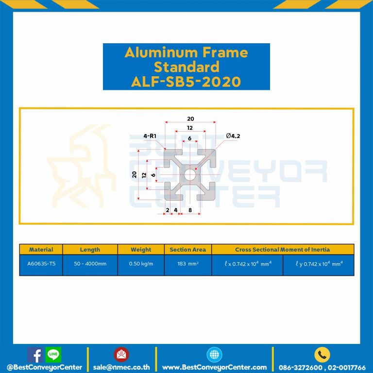 ALF-SB5-2020-L4000 ; Aluminum Frame 5 Series Slot width 6 20×20 mm. L4000 mm.
