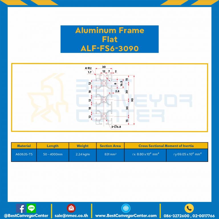 Aluminum Frame 6 Series Slot width 8 30×90 mm. L100 mm. Clear Anodize (Flat) : ALF-FS6-3090-168