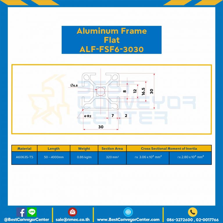 Aluminum Frame 6 Series Slot width 8 30×30 mm. L100 mm. Clear Anodize (Flat) : ALF-FSF6-3030-172