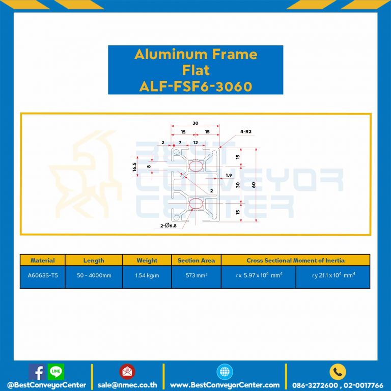 Aluminum Frame 6 Series Slot width 8 30×60 mm. L100 mm. Clear Anodize (Flat) : ALF-FSF6-3060-165
