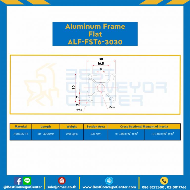 Aluminum Frame 6 Series Slot width 8 30×30 mm. L100 mm. Clear Anodize (Flat) : ALF-FST6-3030-137