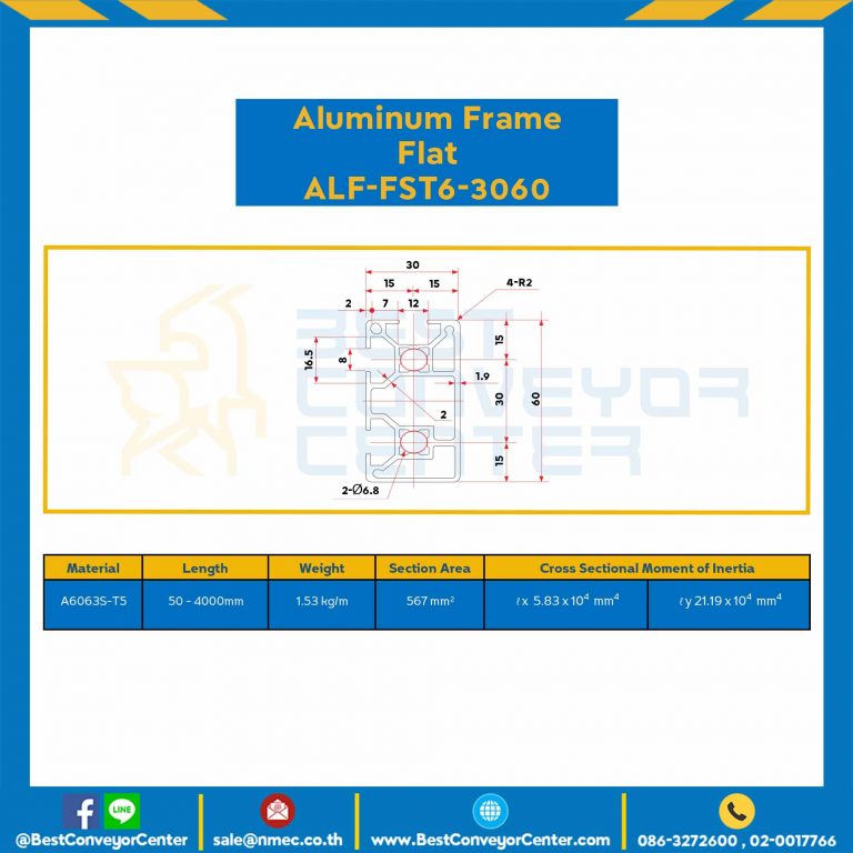 Aluminum Frame 6 Series Slot width 8 30×60 mm. L100 mm. Clear Anodize (Flat) : ALF-FST6-3060-176