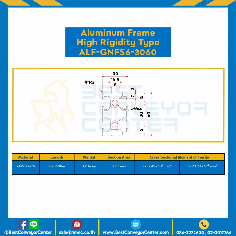 Aluminum Frame 6 Series Slot width 8 30×60 mm. L100 mm. Clear Anodize (High Rigdity) : ALF-GNFS6-3060-128