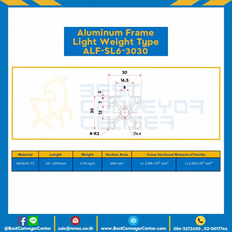 Aluminum Frame 6 Series Slot width 8 30×30 mm. L100 mm. Clear Anodize (Light Weight) : ALF-SL6-3030-138