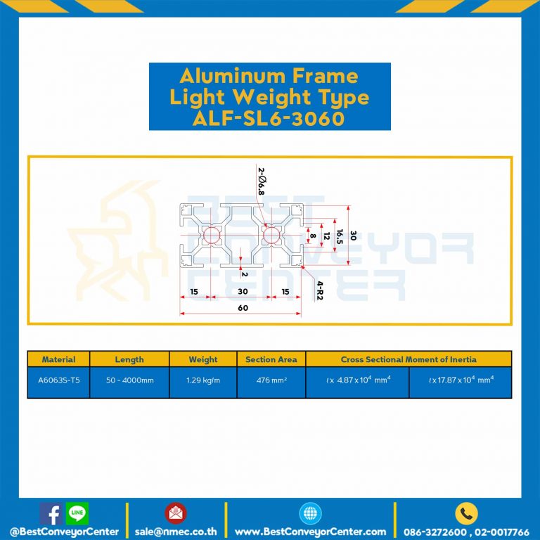 Aluminum Frame 6 Series Slot width 8 30×60 mm. L100 mm. Clear Anodize (Light Weight) : ALF-SL6-3060-151