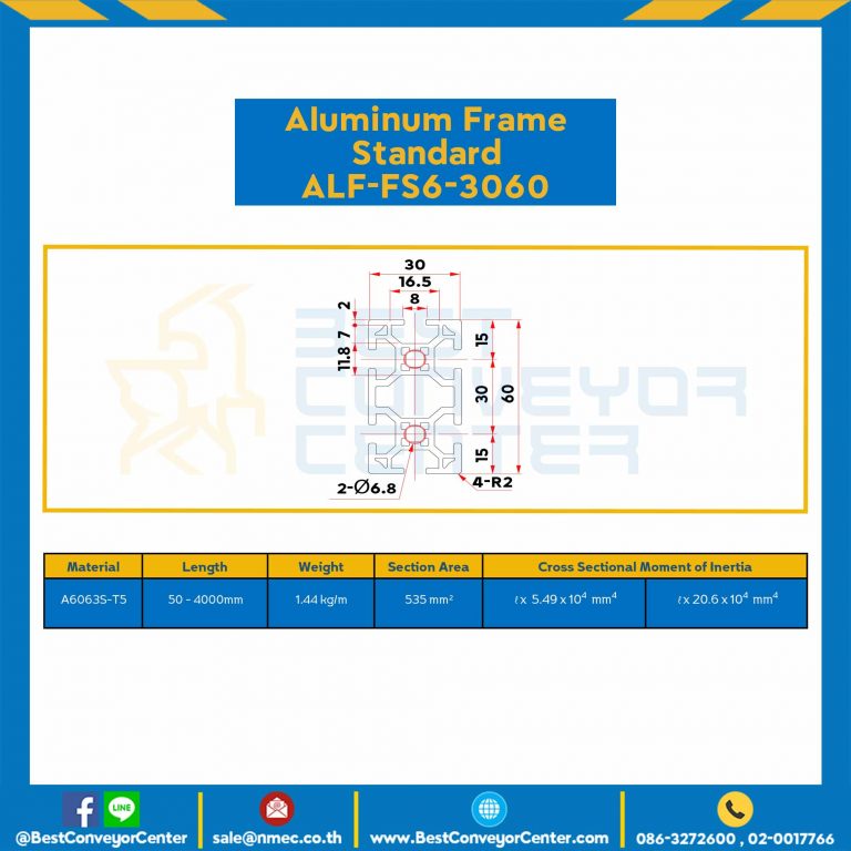 Aluminum Frame 6 Series Slot width 8 30×60 mm. L100 mm. Clear Anodize : ALF-FS6-3060-114