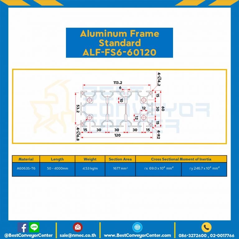 Aluminum Frame 6 Series Slot width 8 60×120 mm. L100 mm. Clear Anodize : ALF-FS6-60120-119