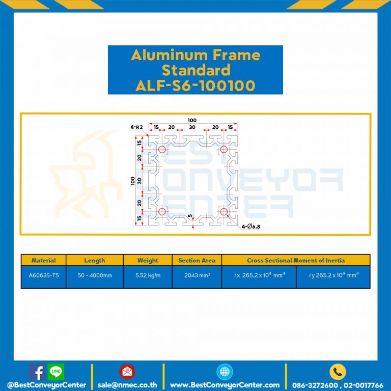 Aluminum Frame 6 Series Slot width 8 100×100 mm. L100 mm. Clear Anodize : ALF-S6-100100-167