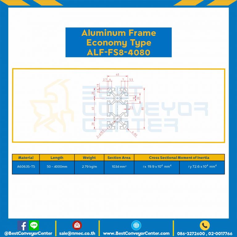 Aluminum Frame 8 Series Slot width 10 40×80 mm. L100 mm. Clear Anodize (Economy Type) : ALF-FS8-4080-123