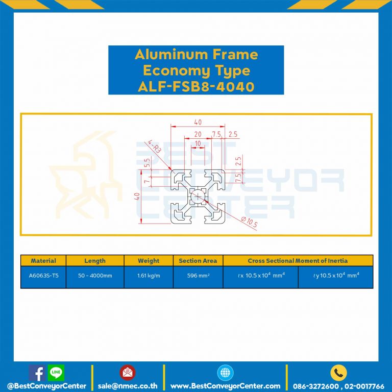 Aluminum Frame 8 Series Slot width 10 40×40 mm. L100 mm. Black Anodize (Economy Type) : ALF-FSB8-4040-106