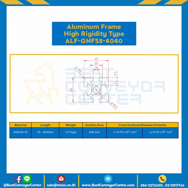 Aluminum Frame 8 Series Slot width 10 40×40 mm. L100 mm. Clear Anodize (High Rigidity) : ALF-GNFS8-4040-172