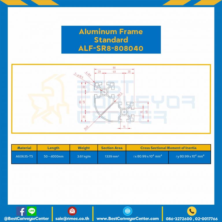 Aluminum Frame 8 Series Slot width 10 80x80x40 mm. L100 mm. Clear Anodize : ALF-SR8-808040-141