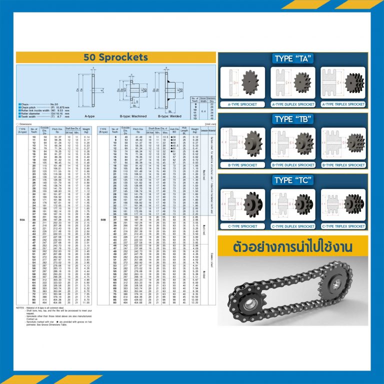 เฟืองโซ่เหล็ก 2 แถว แบบแผ่นเรียบ RS50-2R-61TA