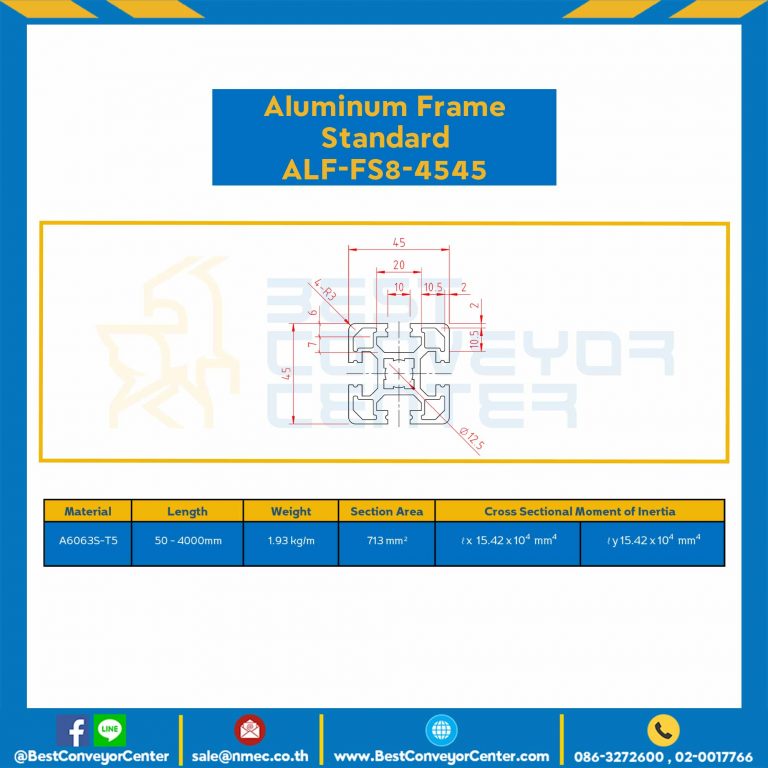 Aluminum Frame 8-45 Series Slot width 10 45×45 mm. L100 mm. Clear Anodize : ALF-FS8-4545-171