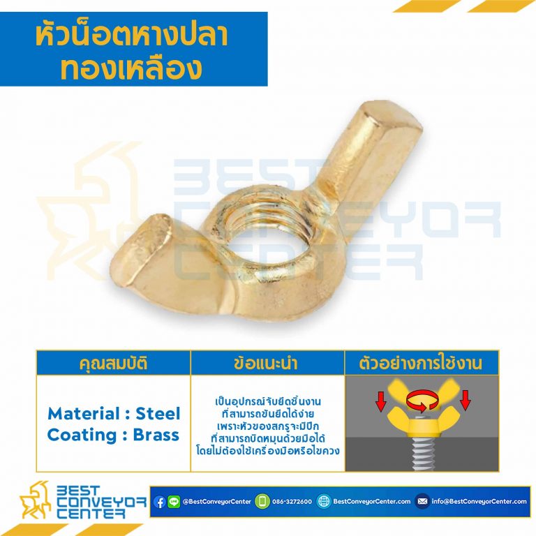 หัวน็อตหางปลาทองเหลือง ขนาด M5x0.8 mm. : WN-B-M5