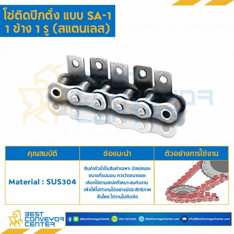 โซ่สแตนเลสติดปีกตั้ง 1 ข้าง เจาะรูปีก 1 รู RS25SS-1R-SA-1L