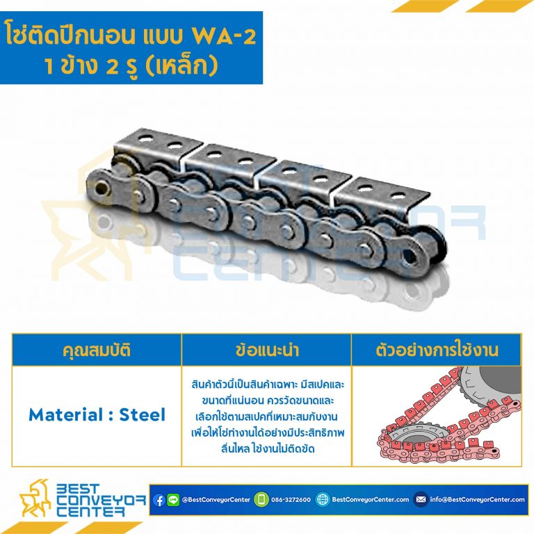 โซ่เหล็กติดปีกนอน 1 ข้าง เจาะรูปีก 2 รู RS40-1R-WA-2L