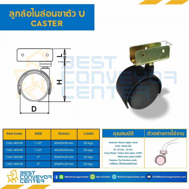 ลูกล้อไนล่อนขาตัว U 2″ : CAS-50U19
