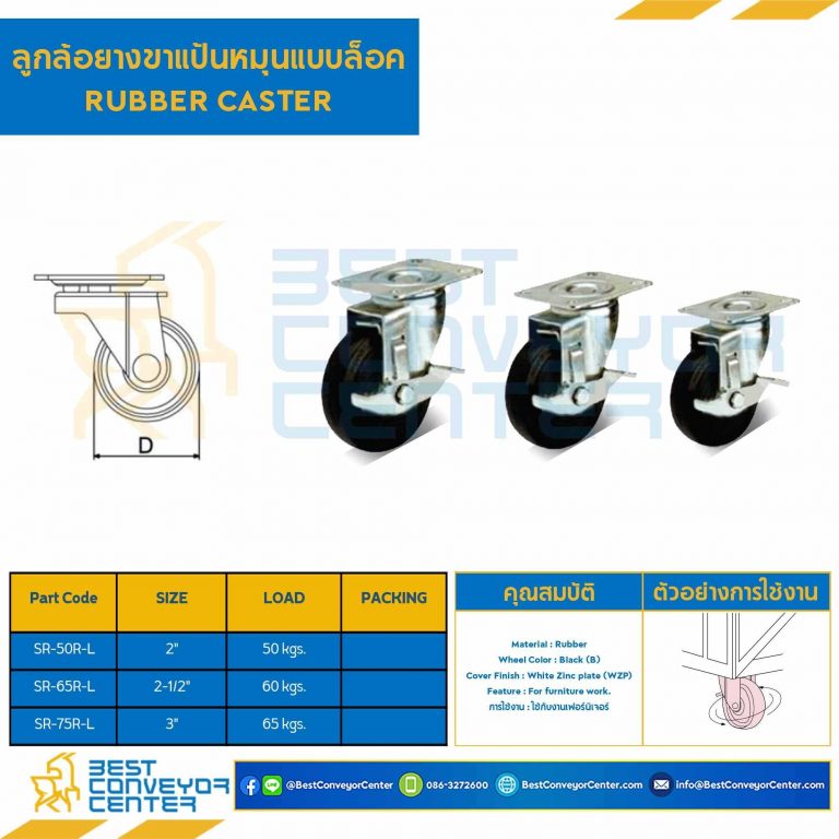 ลูกล้อยางขาแป้นหมุนแบบล็อค 2-1/2″ : SR-65R-L