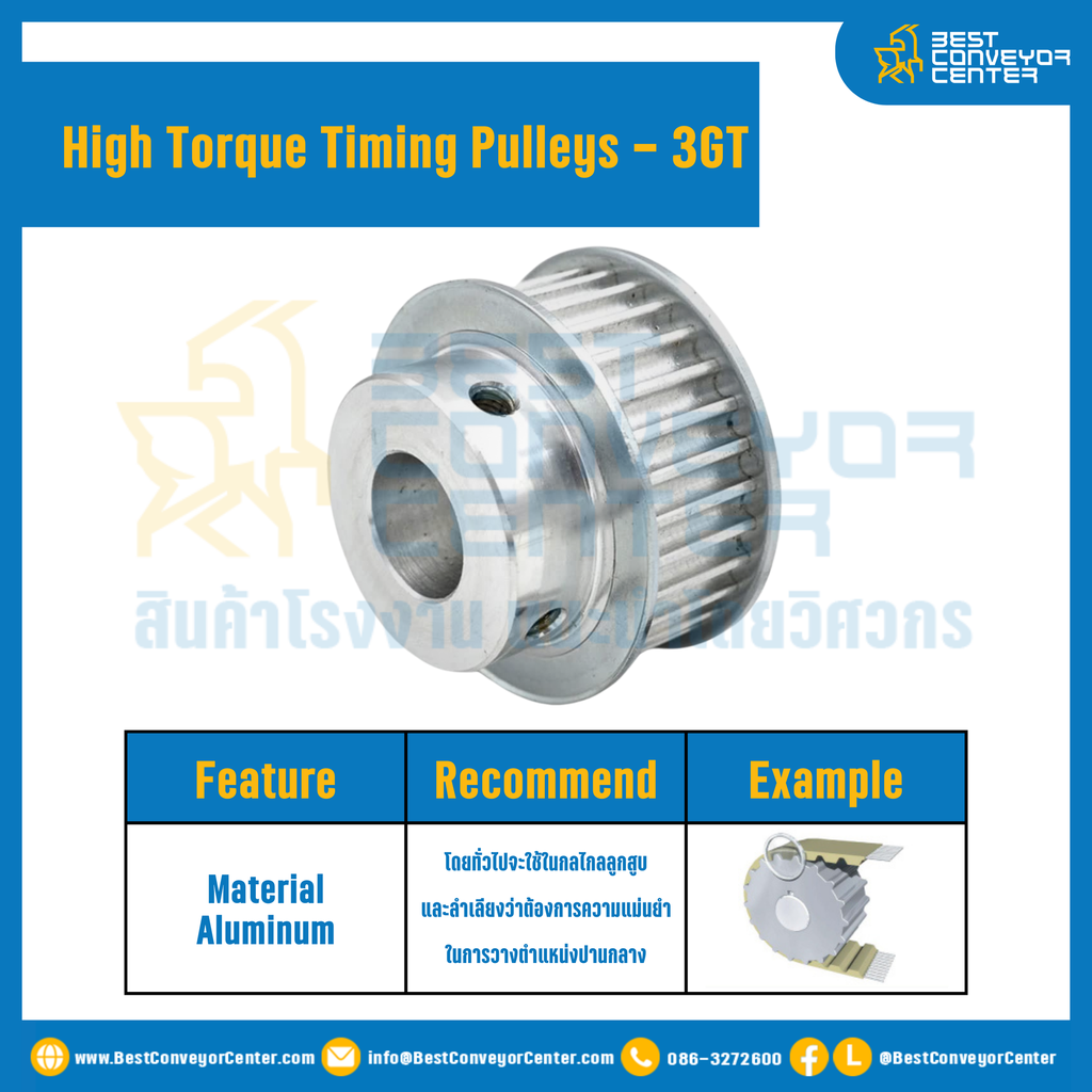 มู่เล่ย์ไทม์มิ่งแรงบิดสูง Pulley Timing High Torque 3GT หน้ากว้าง 9 mm. 26 ฟัน : HT-3GT-9-26TBAL