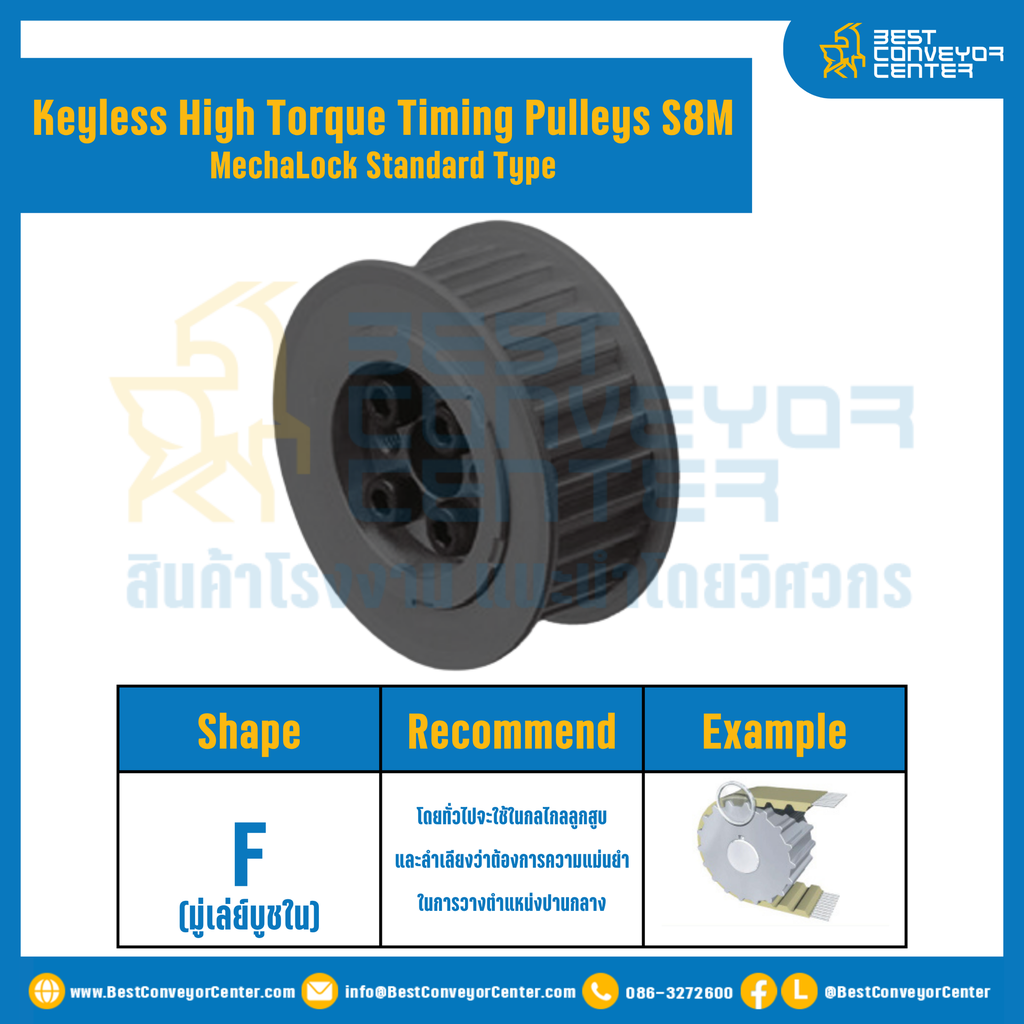 มู่เล่ย์ไทม์มิ่งแรงบิดสูงแบบไม่มีลิ่ม Pulleys Timing Keyless High Torque S8M หน้ากว้าง 15 mm. 32 ฟัน : KHTM-S8M-15-32TFS